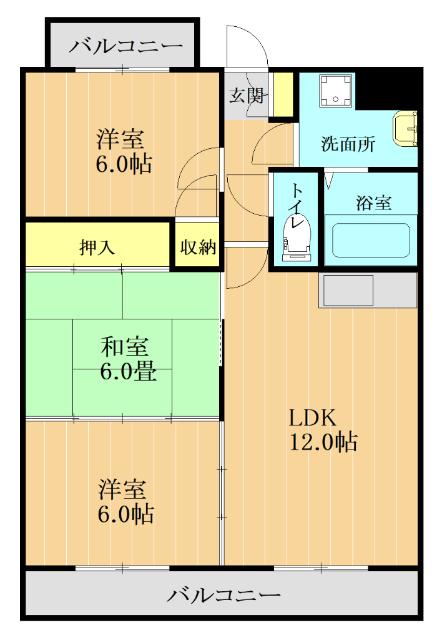 グレースコーポB(3LDK/1階)の間取り写真