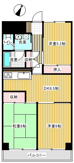 藤代スカイハイツB棟(2LDK/7階)の間取り写真