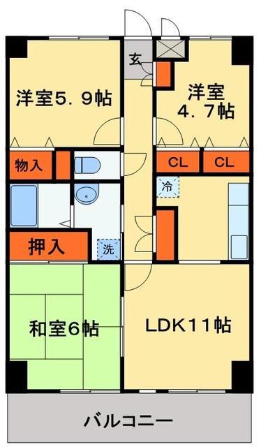 セザンつくし野(3LDK/1階)の間取り写真