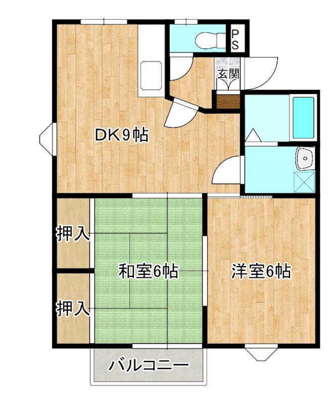 コーポ二ノ原 A(2DK/2階)の間取り写真
