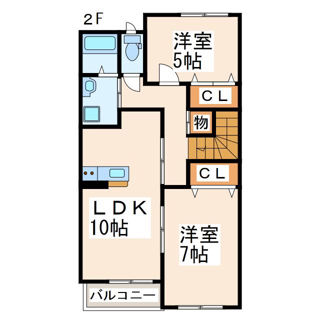 サンタプレイス上高橋(2LDK/2階)の間取り写真