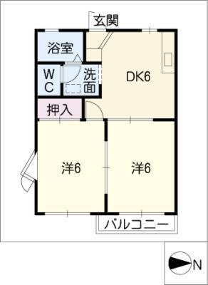 ハイツレスポアール(2DK/2階)の間取り写真
