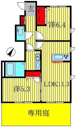 レボシャトレ II(2LDK/1階)の間取り写真