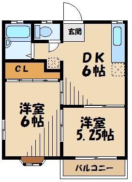 ボンエルフ(2DK/1階)の間取り写真