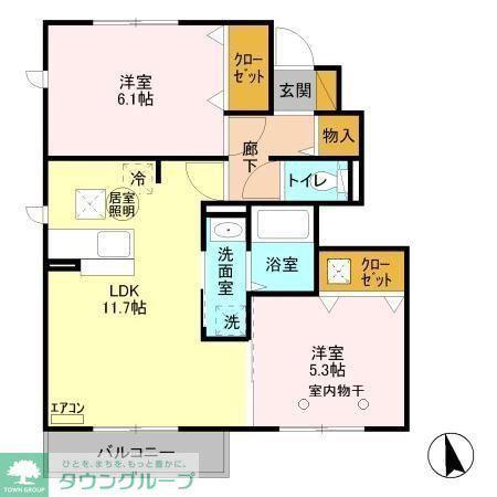 グランボヌールII(2LDK/1階)の間取り写真