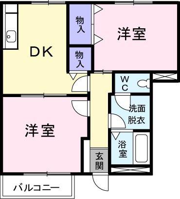 メルベーユ参番館(2DK/1階)の間取り写真