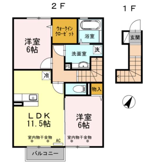 D-ROOM小矢部(2LDK/2階)の間取り写真