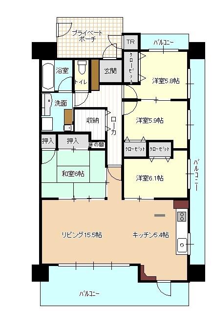 フローリアンコート壱番館(4LDK/5階)の間取り写真