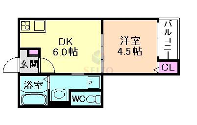 ユーコート四貫島(1DK/3階)の間取り写真