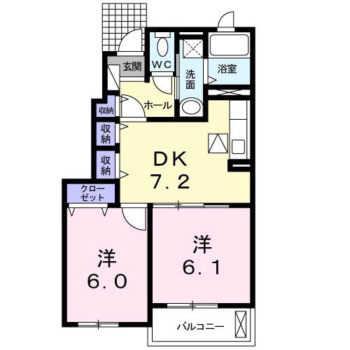 BREIT LING I棟(2DK/1階)の間取り写真
