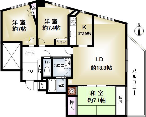 ドマーニ住吉(3LDK/9階)の間取り写真