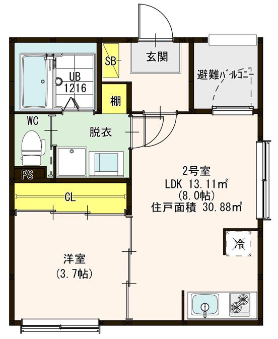 フェリーチェ長筬(1LDK/1階)の間取り写真