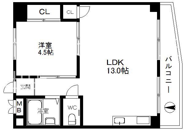 グランドコーポカトレア(1LDK/4階)の間取り写真