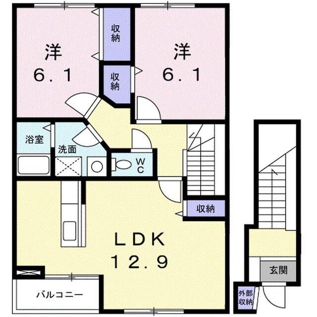 ルーラルブラッサムA(2LDK/2階)の間取り写真