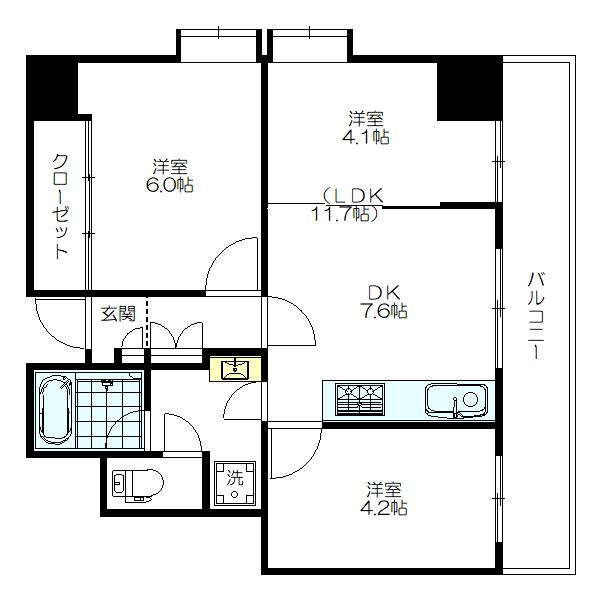 東急ドエルデュオプラザ川口壱番館(2LDK/12階)の間取り写真