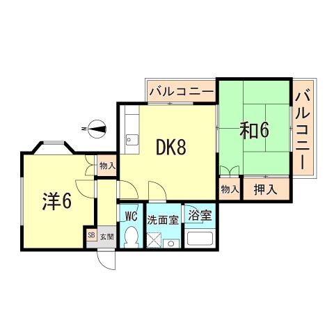 メロディーハイム太寺(2DK/2階)の間取り写真