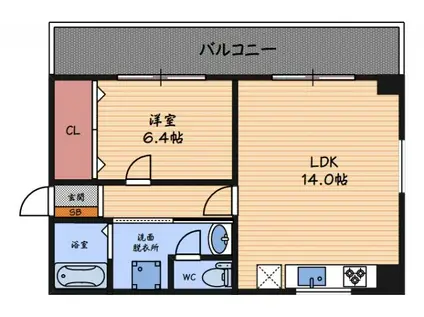 レジオン福島(1LDK/2階)の間取り写真