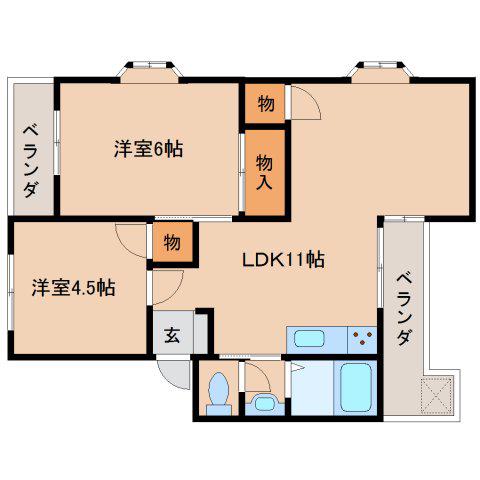 ロイヤルハイツ仲川(2LDK/3階)の間取り写真