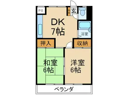 寝屋川スカイハイツ(2DK/2階)の間取り写真
