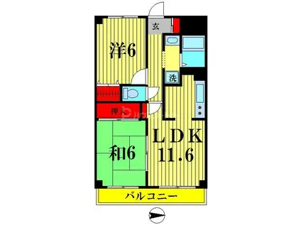 リレント谷塚(2LDK/4階)の間取り写真
