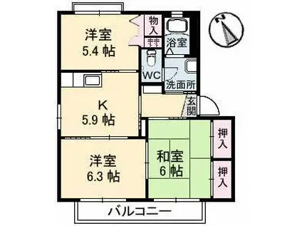 バリュージュヤシマA・B・C・D棟(3K/1階)の間取り写真