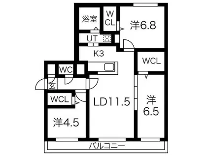 グランド東札幌(3LDK/2階)の間取り写真