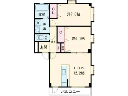 フォブール津森C(2LDK/2階)の間取り写真