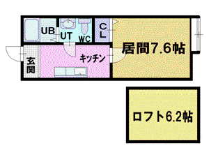 COMPARTMENT南小樽(1K/2階)の間取り写真