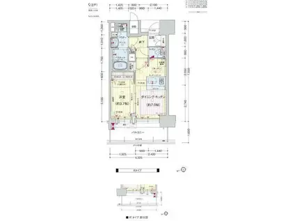プレサンスジェネ新神戸ステーションフロント(1DK/10階)の間取り写真