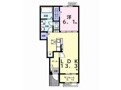 ベイサイドアクアC(1LDK/1階)の間取り写真