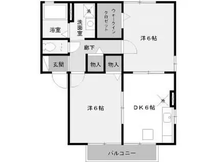 ニューポワールB(2DK/1階)の間取り写真