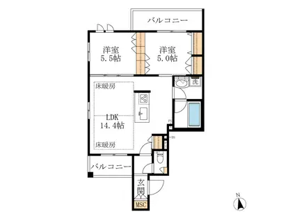 ウエスト SEDONA(2LDK/2階)の間取り写真