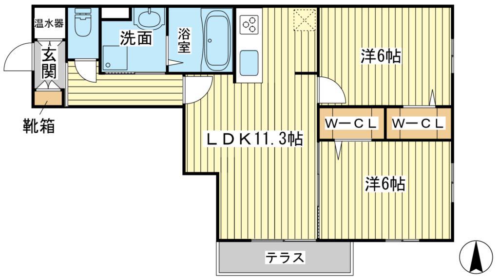 ヘーベルメゾン城西(2LDK/1階)の間取り写真