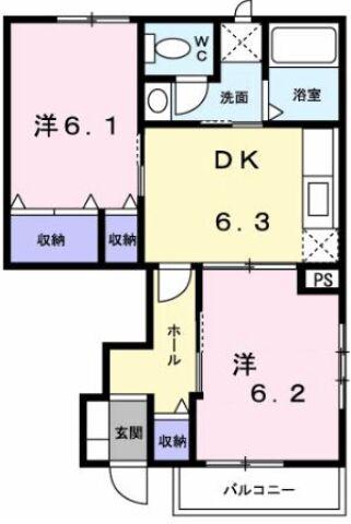 グリーンパレスB(2DK/1階)の間取り写真