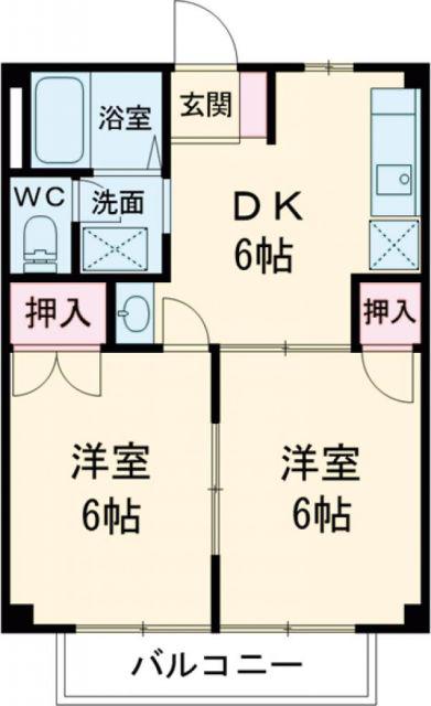 スカイアイランド(2DK/2階)の間取り写真