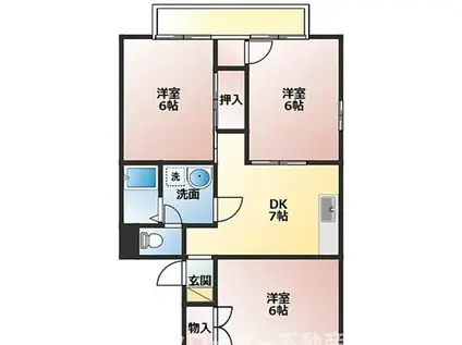 サンハイツ宮川B(3DK/1階)の間取り写真