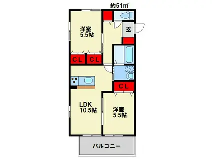 SPRINGHILLTOP(2LDK/1階)の間取り写真