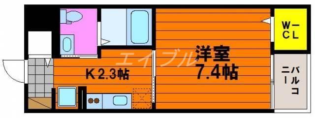 プランドール 十日市(1K/3階)の間取り写真