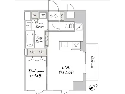 ルミーク三軒茶屋(1LDK/11階)の間取り写真
