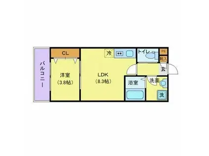 ジーメゾン海老名門沢橋(1LDK/3階)の間取り写真