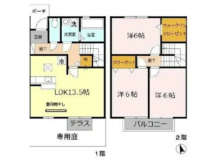 パストラル田寺 A棟(3LDK/1階)の間取り写真