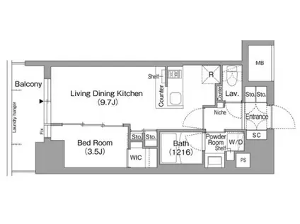 コンフォリア・リヴ北浜淡路町(1LDK/4階)の間取り写真