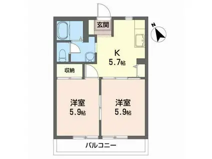 飯盛山ハイツA(2K/2階)の間取り写真