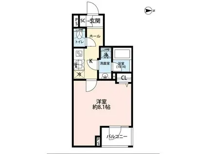 プレール・ドゥーク赤塚(1K/4階)の間取り写真