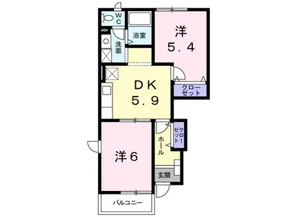 カーサ・プラテリーアA(2DK/1階)の間取り写真