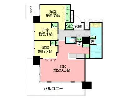THE TOWER 湘南辻堂(3LDK/19階)の間取り写真