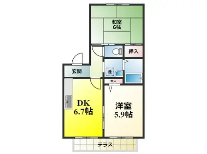 アーバンビレッジA棟(2DK/1階)の間取り写真