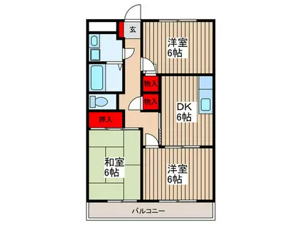 桜ヶ丘ハイツ(3DK/2階)の間取り写真