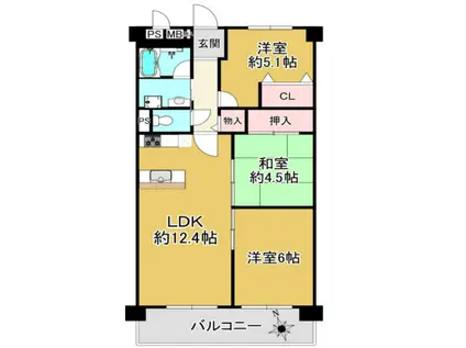 ユニライフ垂水千代が丘(3LDK/5階)の間取り写真