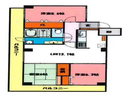 サバービアシティB棟(3LDK/17階)の間取り写真